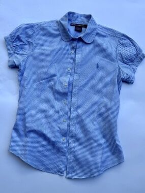 Ralph Lauren Sport size 8 button down short sleeved blouse. Light blue